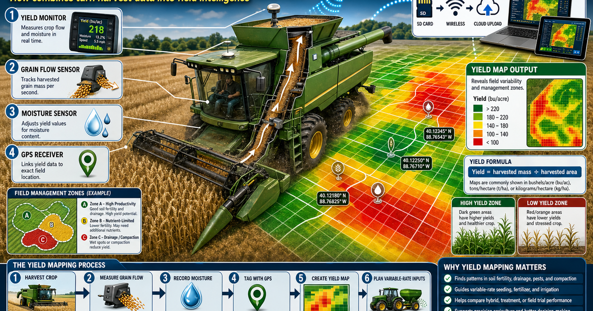 Array Raster Analysis Yield Explorer Agricultural Machines: Yield Mapping Infographic | LivePhysics™