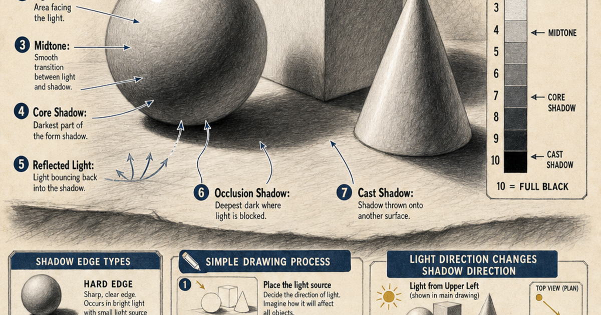 Light and Shadow in Drawing Infographic | LivePhysics™