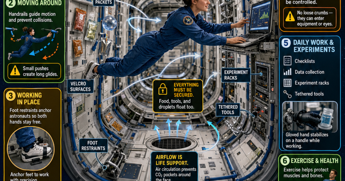 Define Microgravity Astronautics: Living in Microgravity Infographic | LivePhysics™