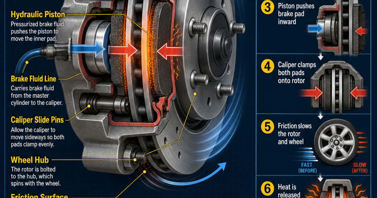 Automotive Technology: How a Brake Caliper Works Infographic | LivePhysics™