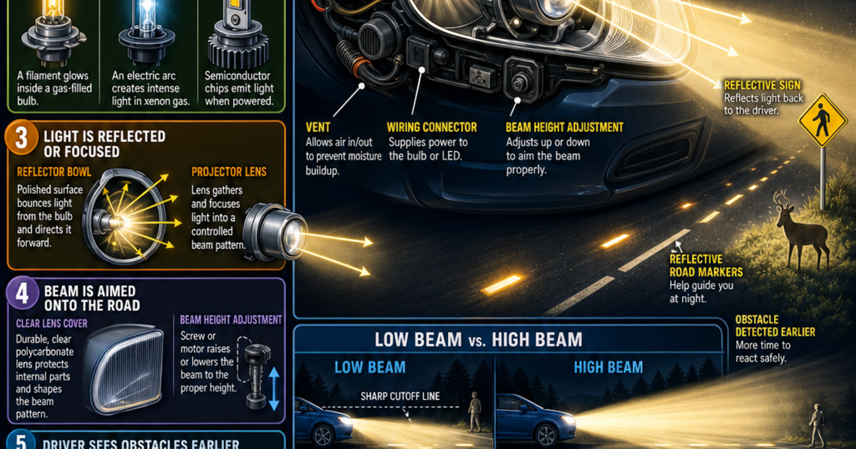 Headlights Function Automotive Technology: How Car Headlights Work Infographic | LivePhysics™