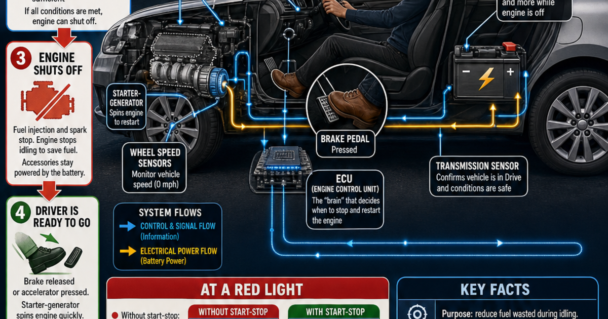 Step Start Engine Automotive Technology: How Engine Start-Stop Systems Work Infographic ...