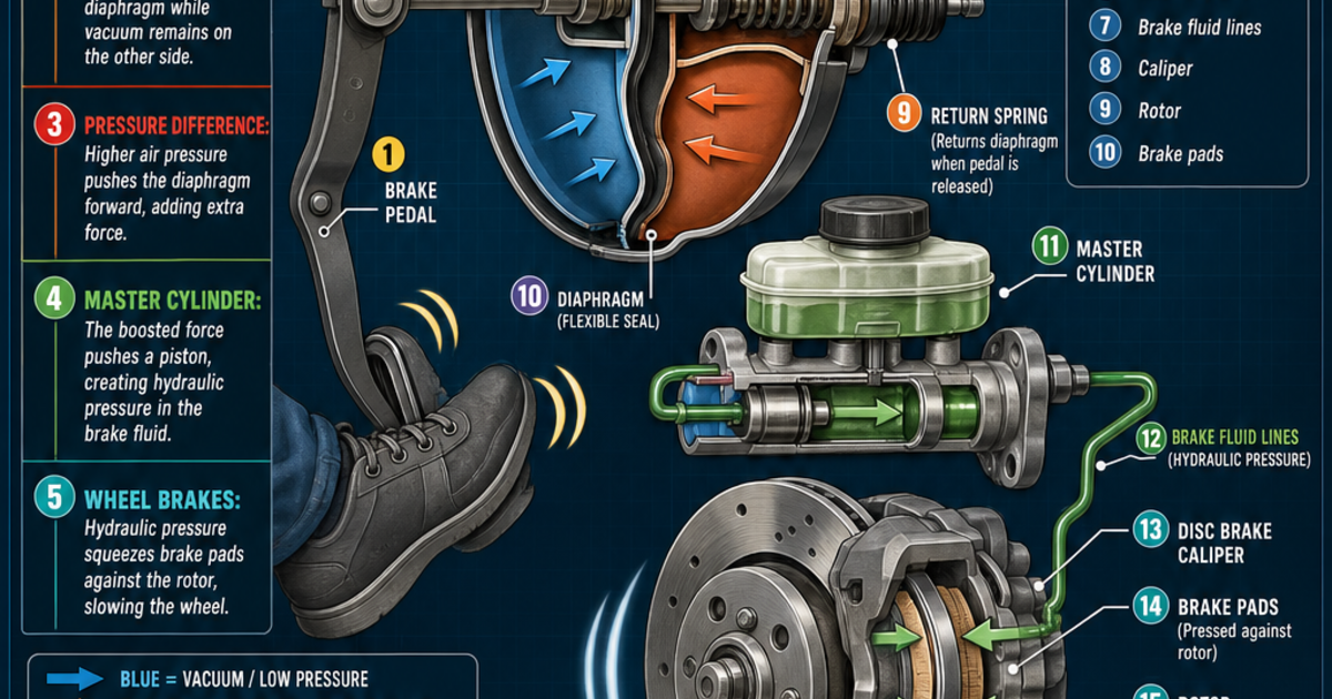 Power Brake Rods Automotive Technology: How Power Brakes Work Infographic | LivePhysics™