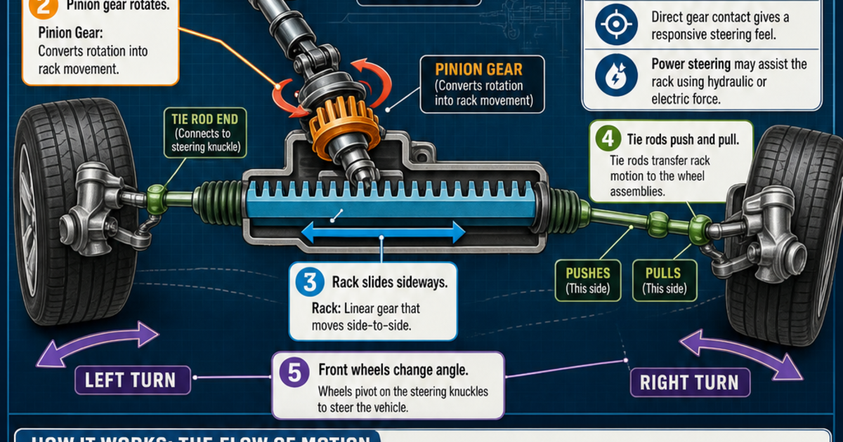 Steering Rack Infographic Automotive Technology: How Rack and Pinion Steering Works Infographic ...