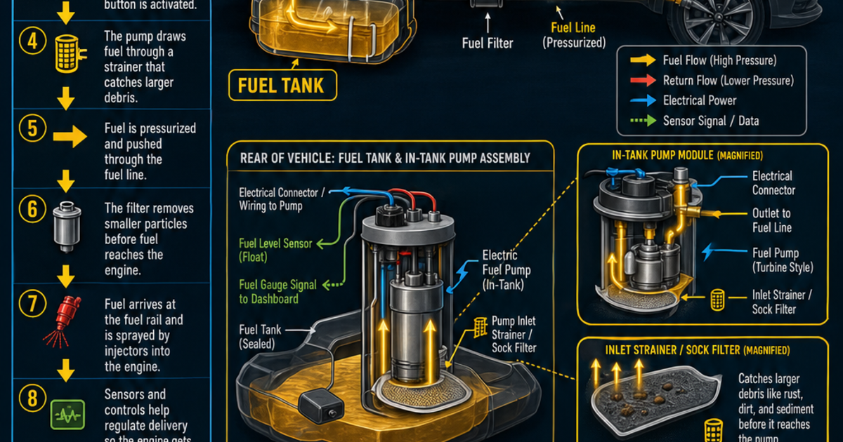 Engine Fuel Tank Automotive Technology: How the Fuel Tank and Pump Work Infographic ...