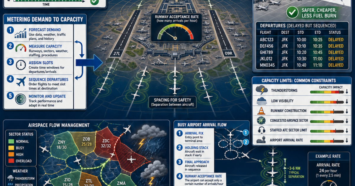 Airspace Flow Program Aviation: Flow Management and Slots Infographic | LivePhysics™
