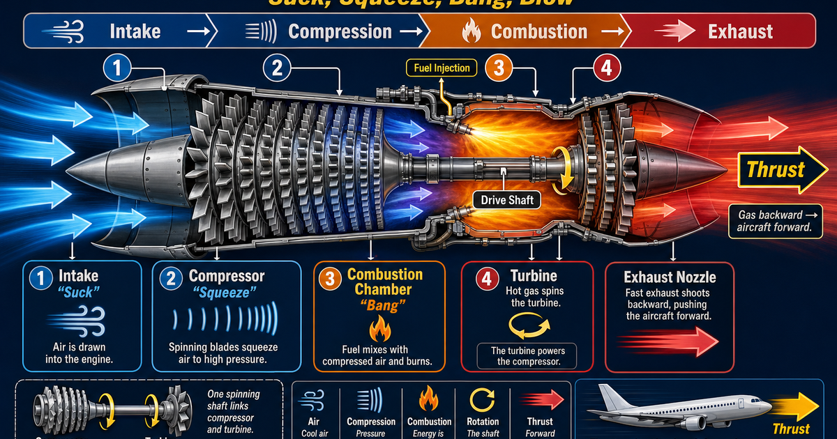 Aviation: How a Turbojet Engine Works Infographic | LivePhysics™