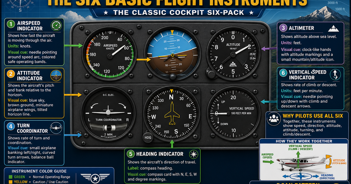 Aviation: The Six Basic Flight Instruments Infographic | LivePhysics™