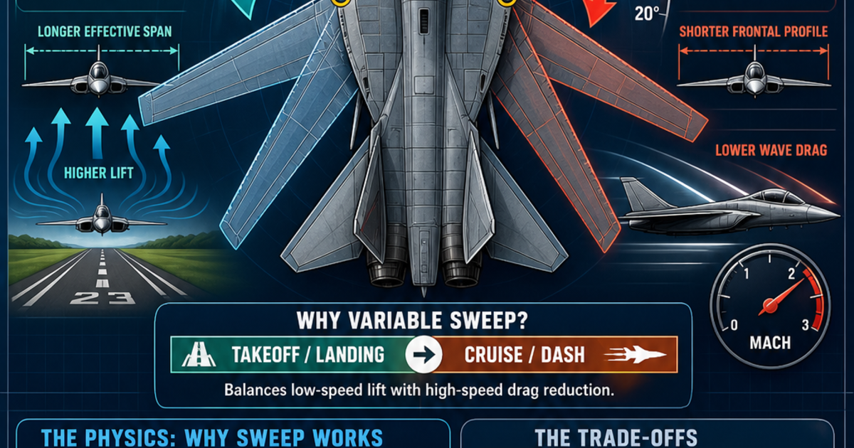 Variable Sweep Control Aviation: Variable-Sweep Wings Infographic | LivePhysics™