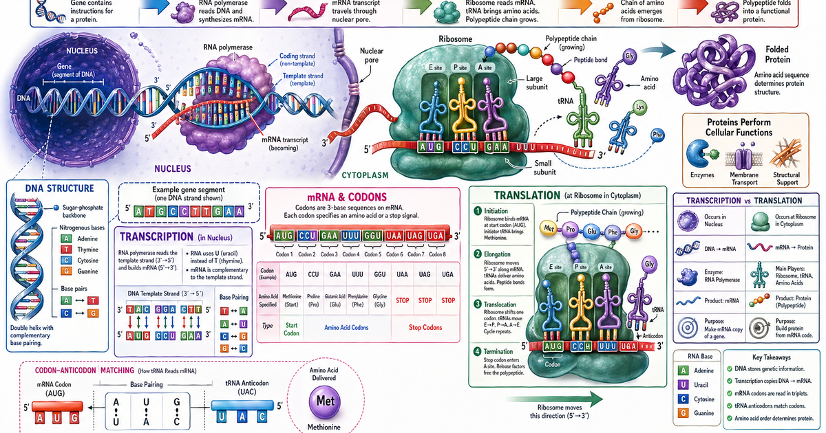 Protein Function Dna Graph DNA to Protein Infographic | LivePhysics™