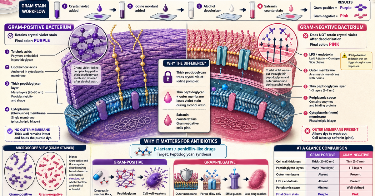 Biology: Gram-Positive vs Gram-Negative Bacteria Infographic | LivePhysics™
