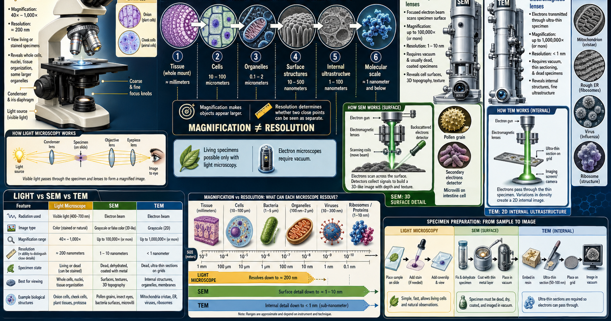 Biology: Light vs Electron Microscopes Infographic | LivePhysics™