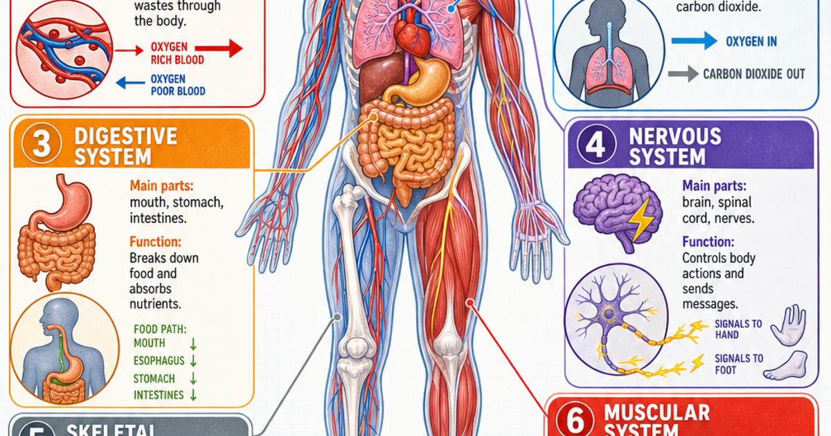 Major System Explained Major Body Systems for Middle School Infographic | LivePhysics™