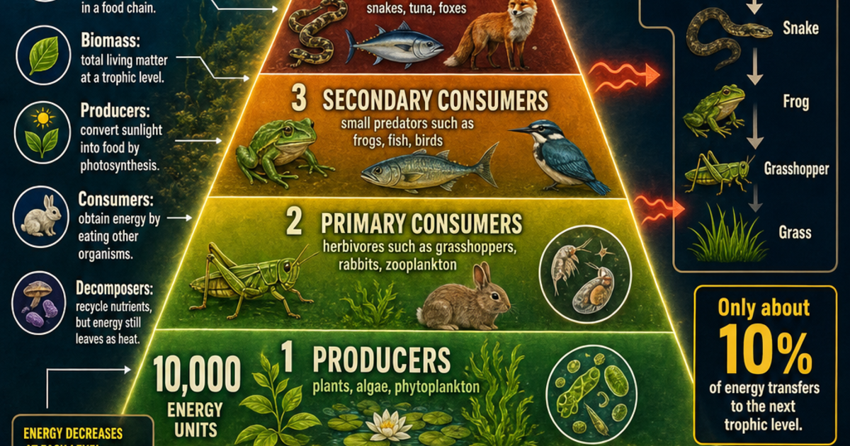 Biology: Trophic Levels and Energy Flow Infographic | LivePhysics™