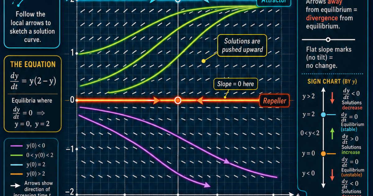 Calculus: Direction Fields and Equilibria Infographic | LivePhysics™