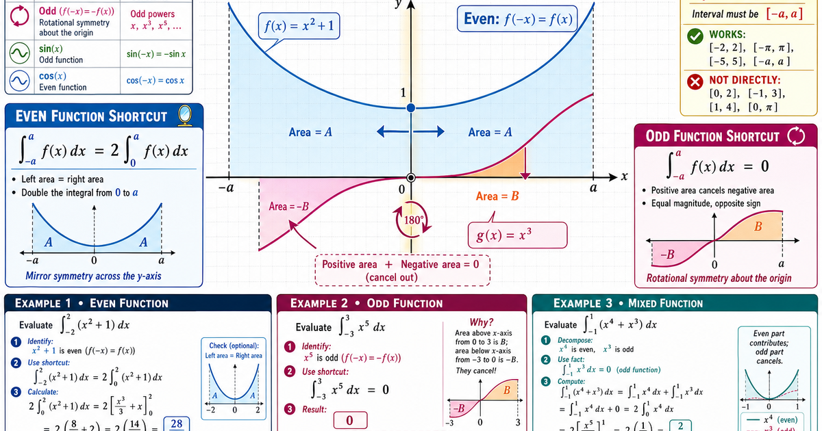 Calculus: Even and Odd Function Integrals Infographic | LivePhysics™