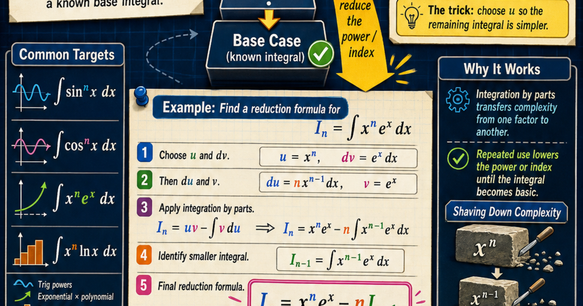 Reduction Formula Defination Calculus: Reduction Formulas Infographic | LivePhysics™