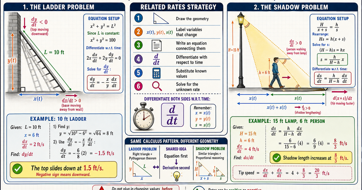 Calculus: The Ladder and Shadow Problems Infographic | LivePhysics™