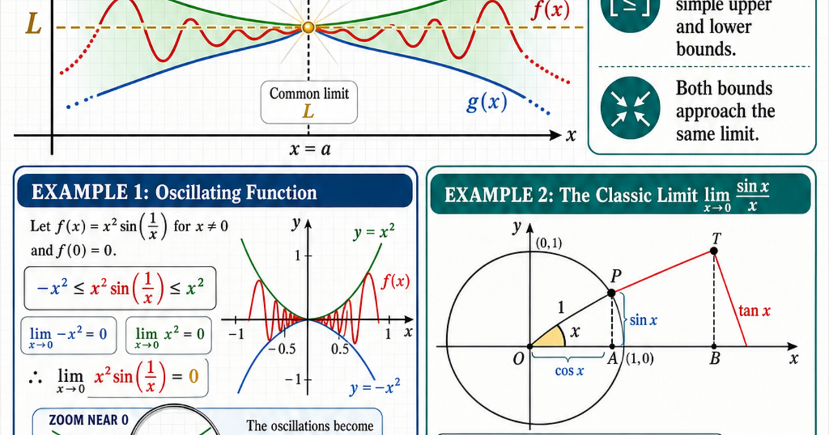 Squeeze Method Math Calculus: The Squeeze Theorem Infographic | LivePhysics™