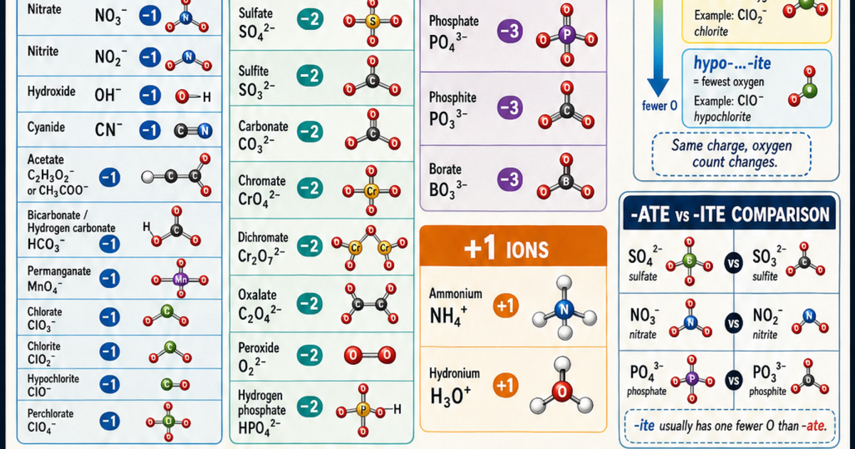 Polyatomic Reference Chemistry: Polyatomic Ions Reference Infographic | LivePhysics™
