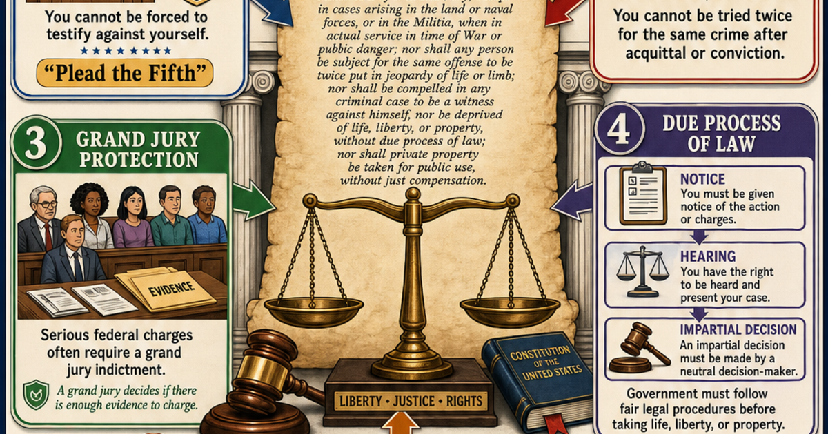 Civics: The Fifth Amendment Infographic | LivePhysics™