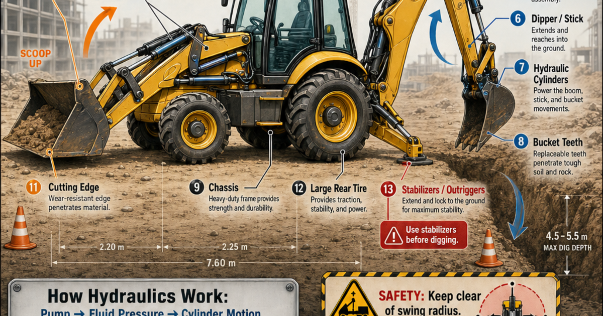 Construction Machines: The Backhoe Loader Infographic | LivePhysics™