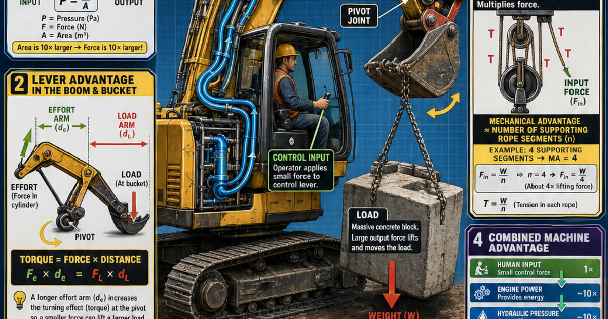 Force Multiplication Construction Machines: Force Multiplication Infographic | LivePhysics™