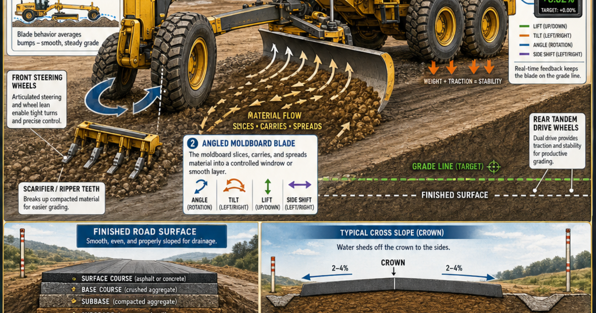 Construction Machines: The Motor Grader Infographic | LivePhysics™