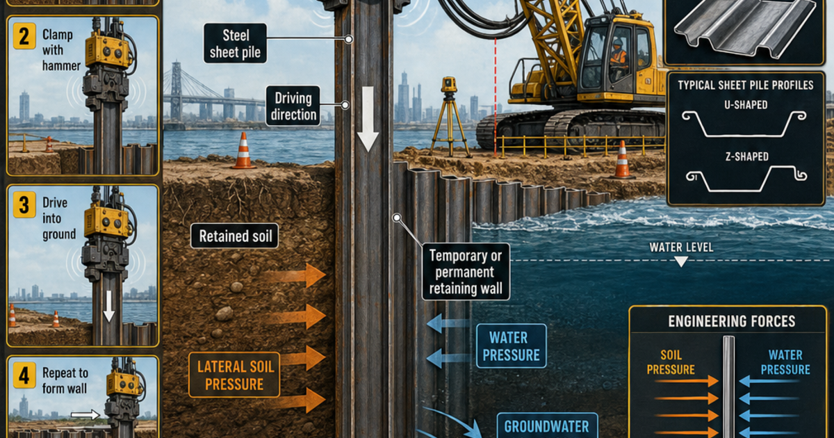Typical Sheet Piling Rigs Construction Machines: Sheet Piling Infographic | LivePhysics™