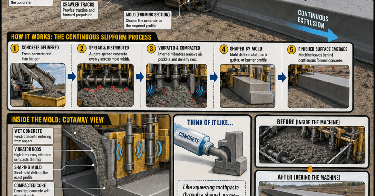 Construction Machines: The Slipform Paver Infographic | LivePhysics™
