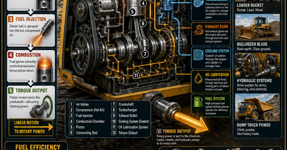 Construction Machines: The Diesel Engine Infographic | LivePhysics™