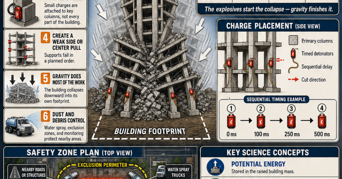 Construction Machines: Controlled Implosion Infographic | LivePhysics™