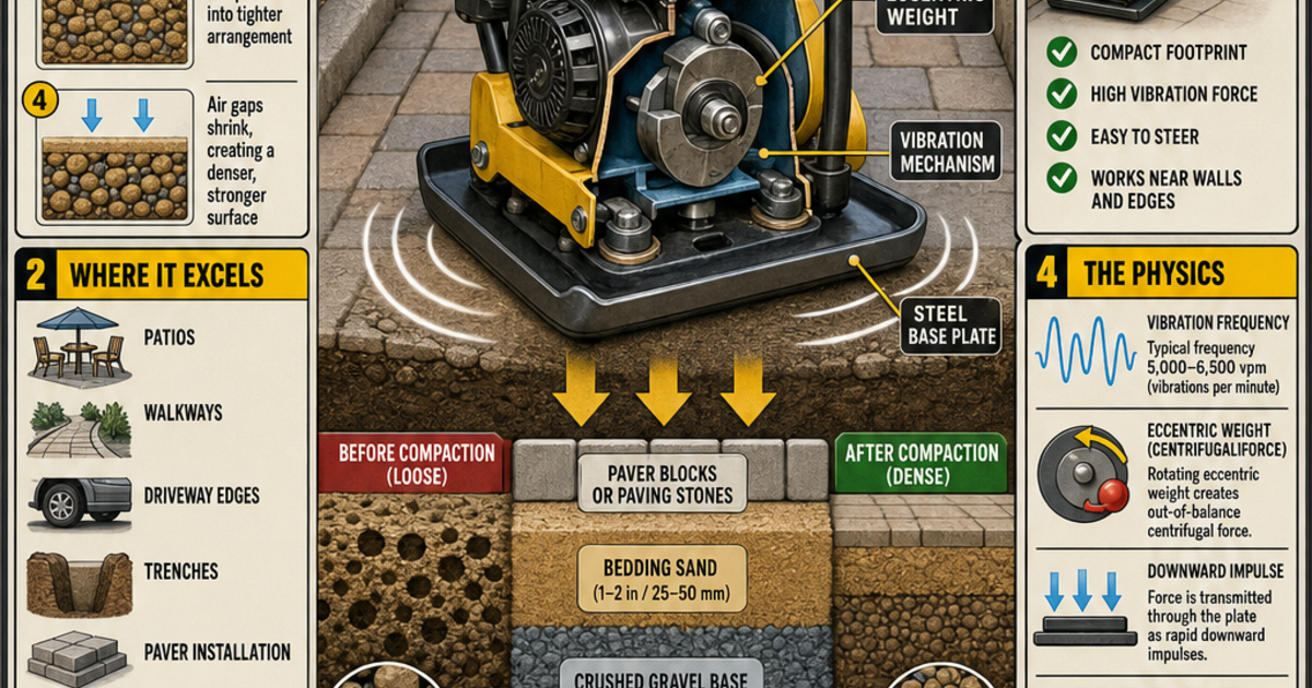 Plate Compactor Basic Tools Construction Machines: The Plate Compactor Infographic | LivePhysics™