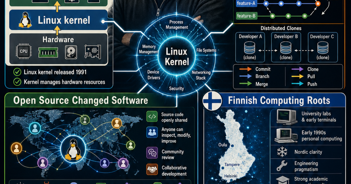 Linus Torvalds: Creator of Linux and Git Infographic | LivePhysics™