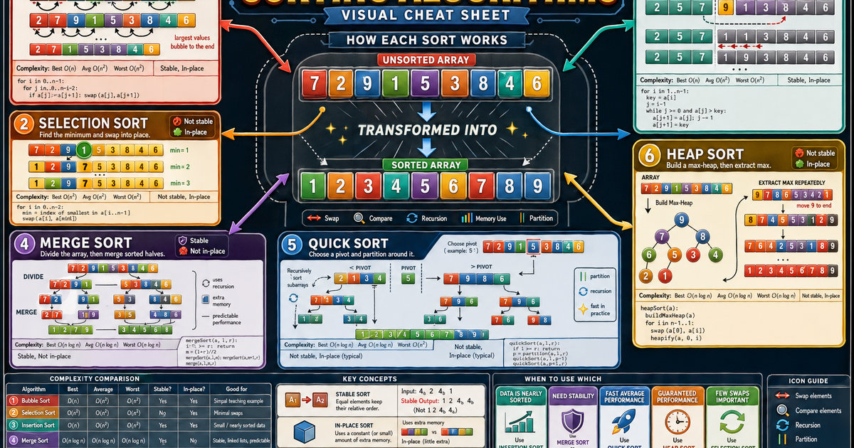Sorting Algorithms Visual Cheat Sheet Infographic | LivePhysics™