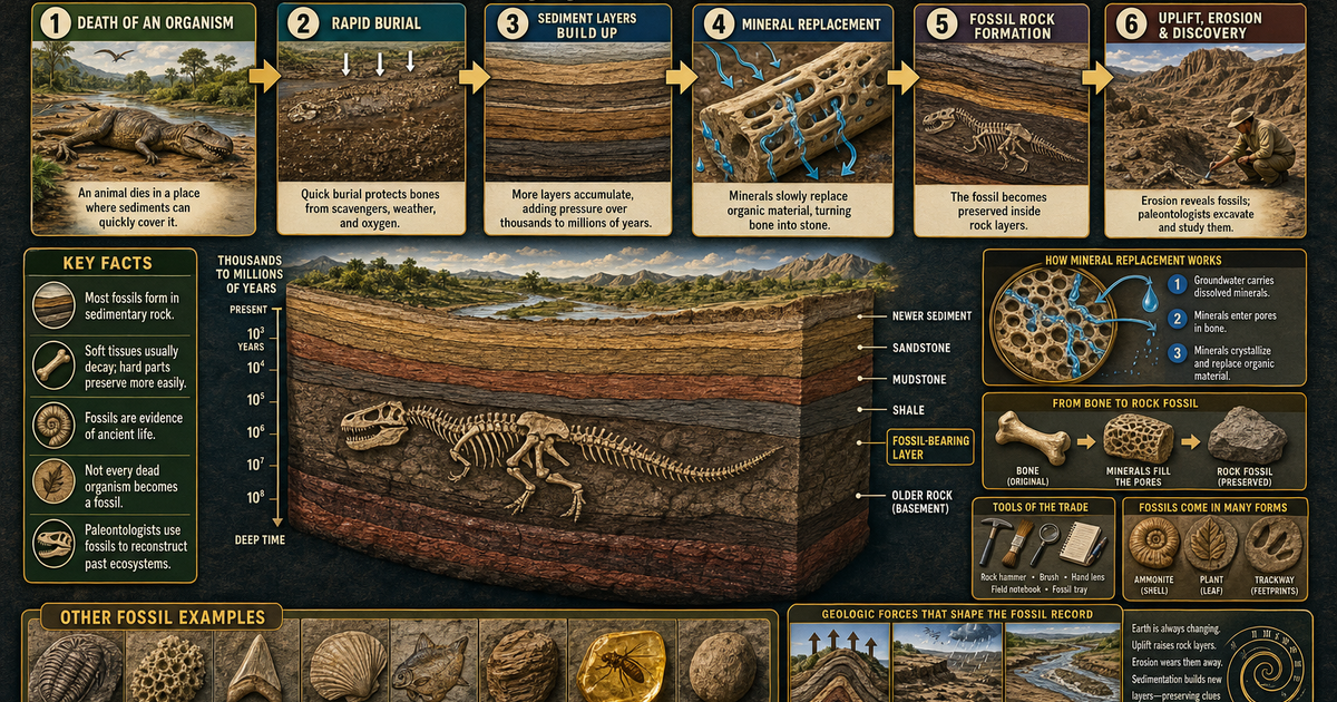Dinosaurs & Paleontology: How Fossils Form Infographic | LivePhysics™