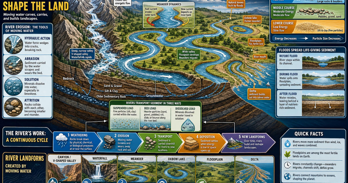 Shapes Of Rivers How Rivers Shape the Land Infographic | LivePhysicsâ„¢