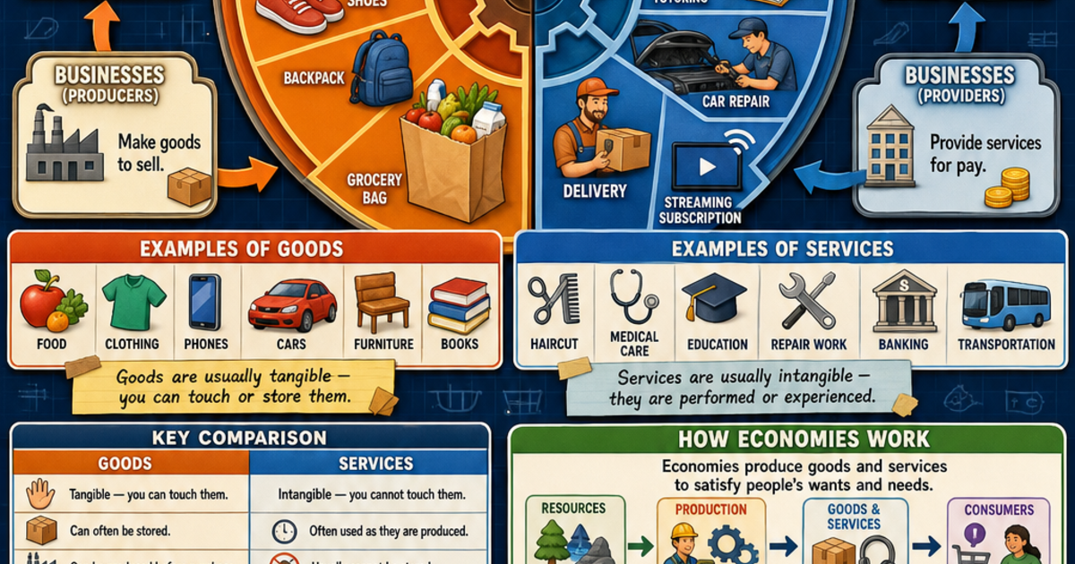 Economics & Personal Finance: Goods and Services Infographic | LivePhysics™