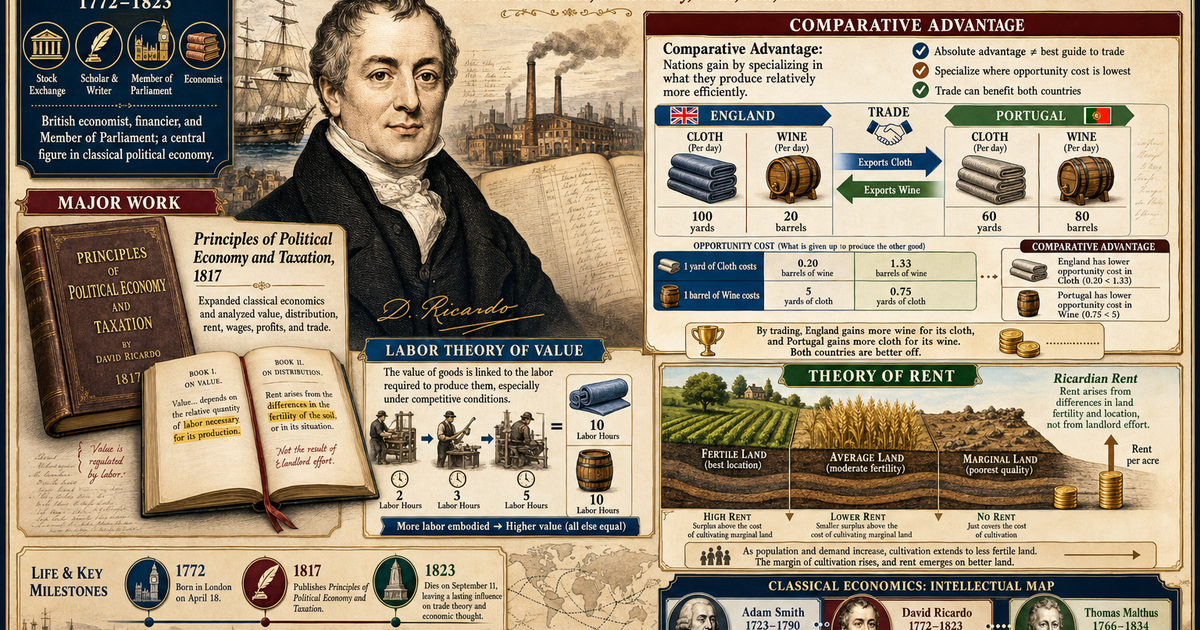 David Ricardo Graph David Ricardo: Pioneer of Comparative Advantage Infographic | LivePhysics™