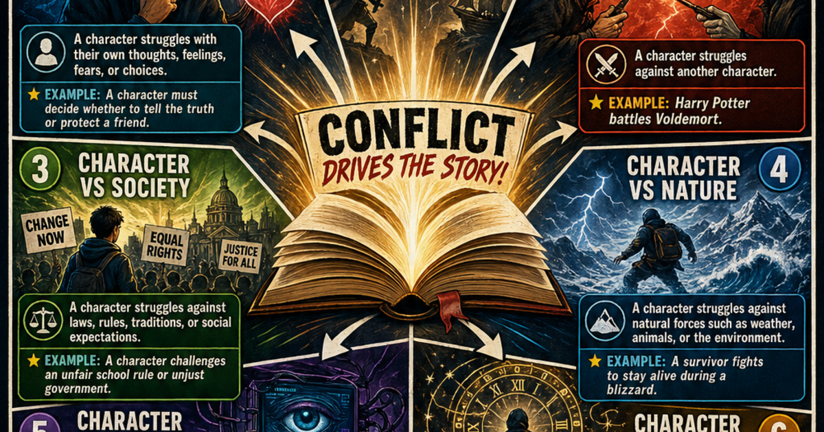 Types of Conflict in Literature Infographic | LivePhysics™