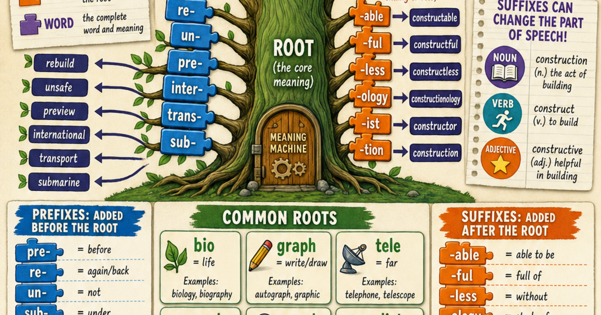 Word Root String Vocabulary and Word Roots Infographic | LivePhysics™