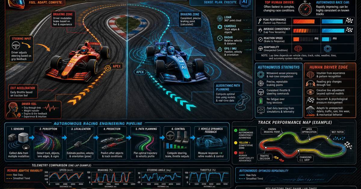 Autonomous Racing Human vs Autonomous Lap Times Infographic | LivePhysics™