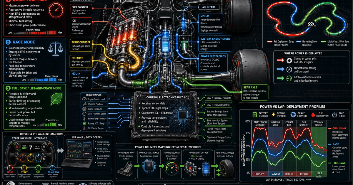 F1 Engine Modes and Power Delivery Infographic | LivePhysics™