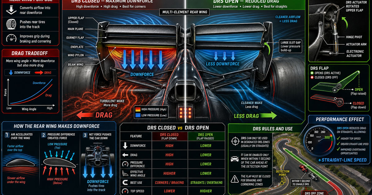 F1 Rear Wing and DRS Infographic | LivePhysics™