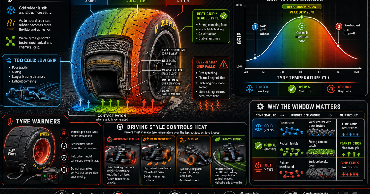 Operating Temperature Window F1 Tyre Operating Window Infographic | LivePhysics™