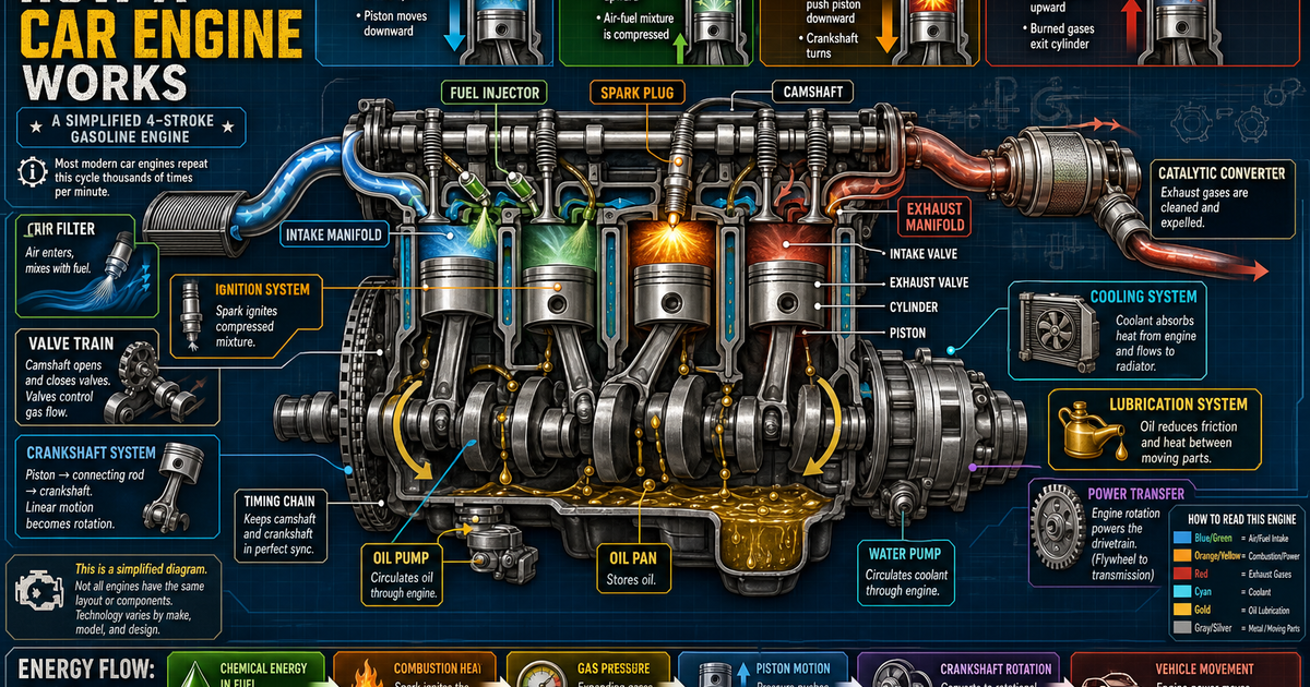 How a Car Engine Works Infographic | LivePhysics™