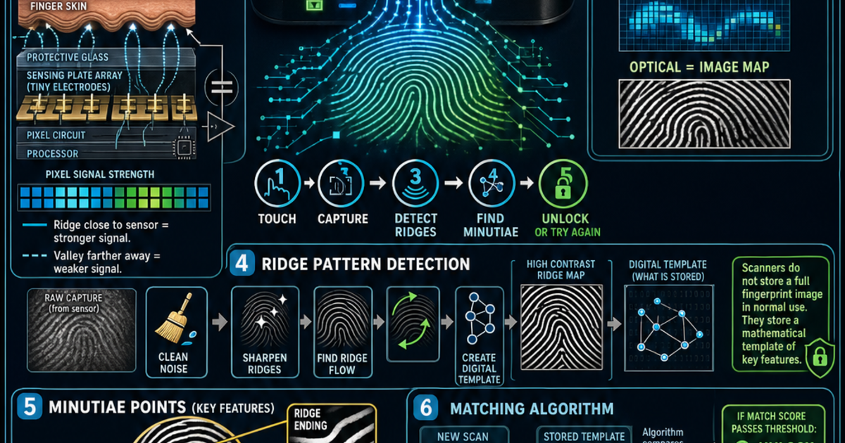 Fingerprint Scanning Tutorial How Fingerprint Scanners Recognize You Infographic | LivePhysics™