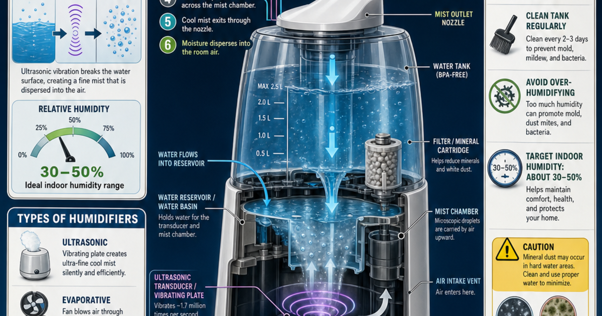 How Humidifiers Work Infographic | LivePhysics™