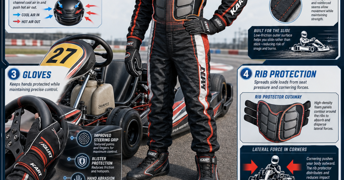 Up Racing Karting Safety Gear in Karting Infographic | LivePhysics™
