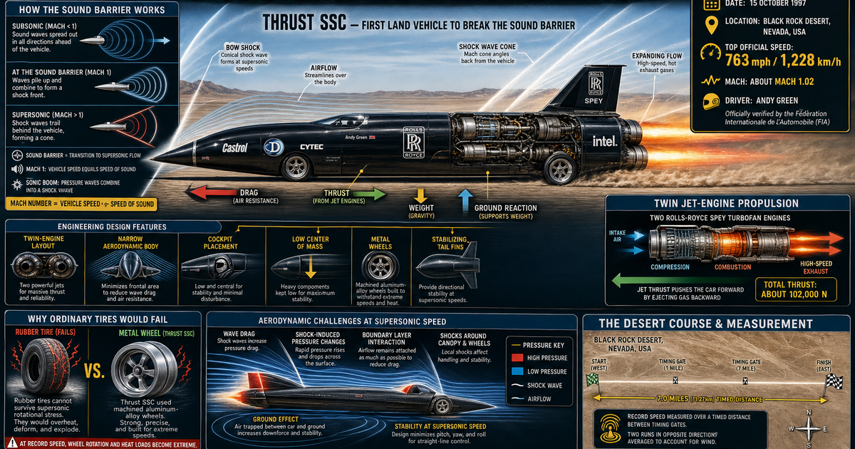 Land Speed Record Thrust SSC and the Sound Barrier Infographic ...